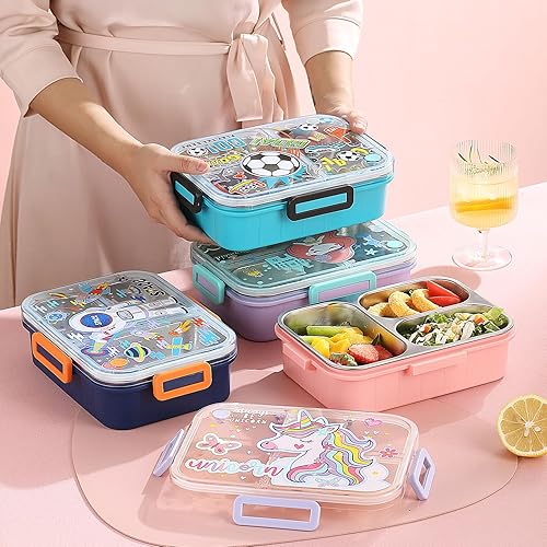 Miniatura 2 de YOYTOO Lonchera Bento de acero inoxidable para niños, 27.1 fl oz27 onzas, sin BPA, a prueba de fugas, recipientes de alimentos para niños con 3