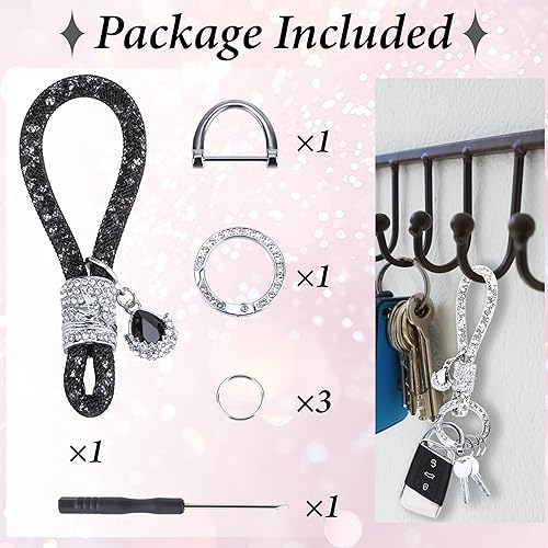 Miniatura 6 de Crystal Bling Car Keychain, Car Key Chain Glitter Key Ring, Rhinestone Keychain Ring Strap