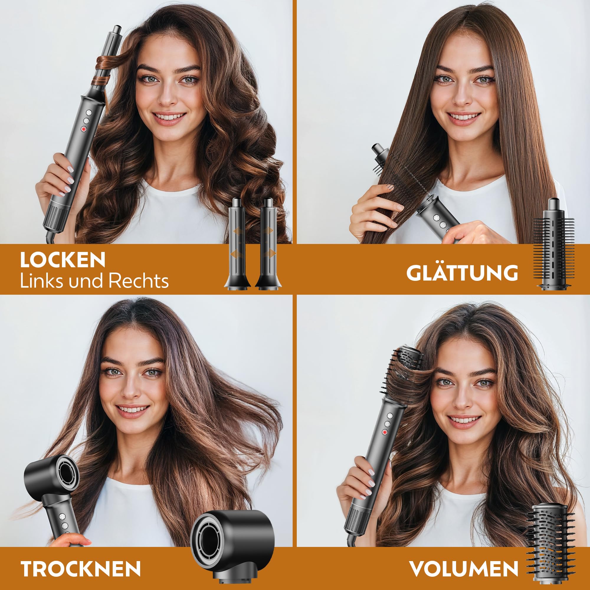 Multistyler 5 in 1 – Lockenstab & Föhnbürste mit 110 000 U/min – Warmluftbürste/Hair Dryer Brush/Air Styler für große Locken, Volumen & glattes Haar – Ionen Haarstyler mit 5 Aufsätzen