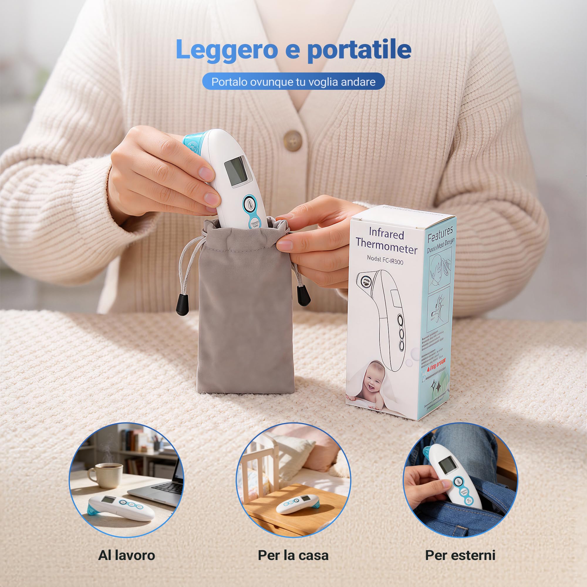BESTEK Termometro Febbre Doppia Modalità (Frontale/Auricolare),Termometro Neonato per Oggetti, Termometro Digitale Ambiente e con Funzione Neonato 0-36 Mesi