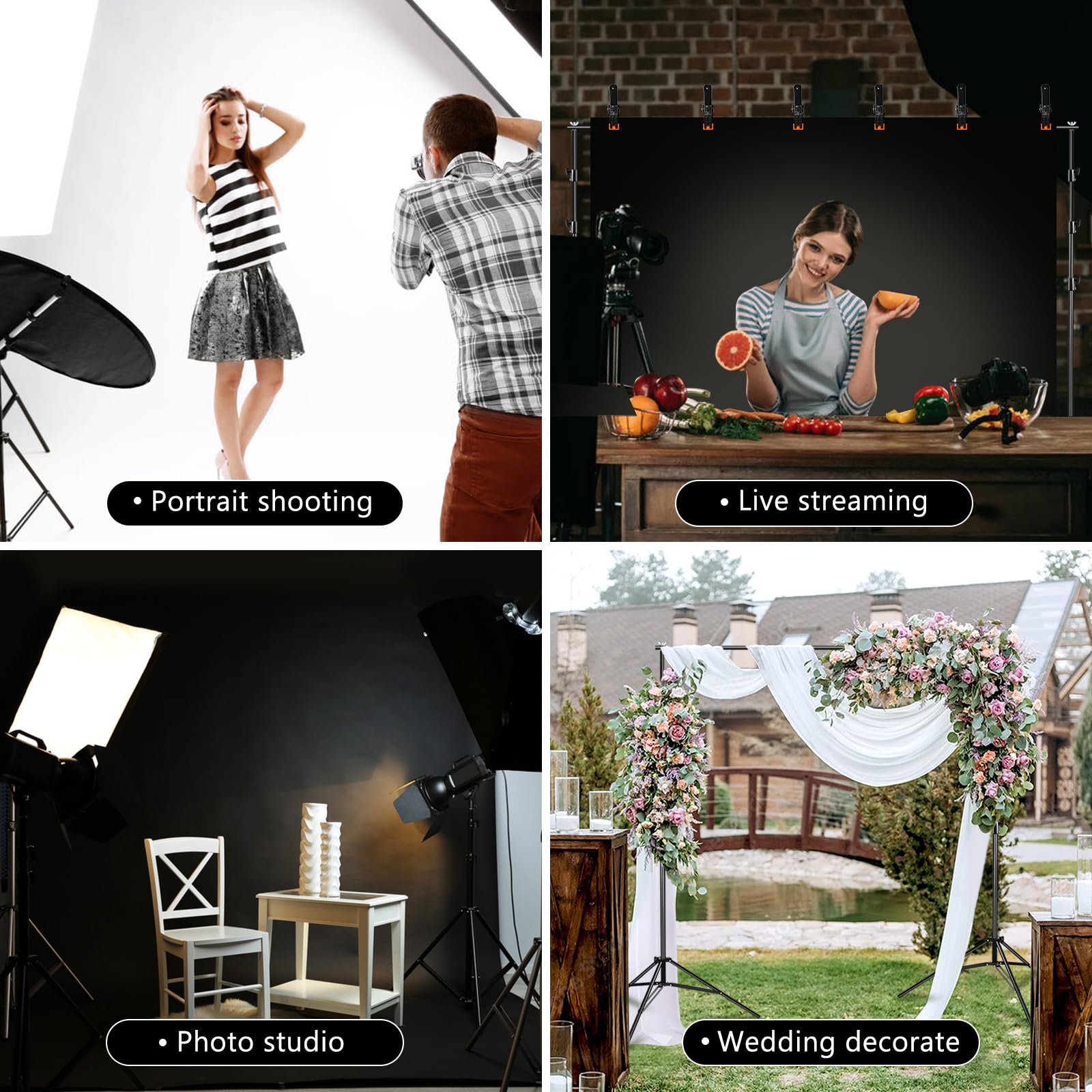 Kit de soporte de fondo de fotografía de 3 x 3 m, soporte de fondo ajustable, sistema de soporte de telón de fondo, soporte resistente para sesión de fotos de estudio, retratos, fiestas de boda