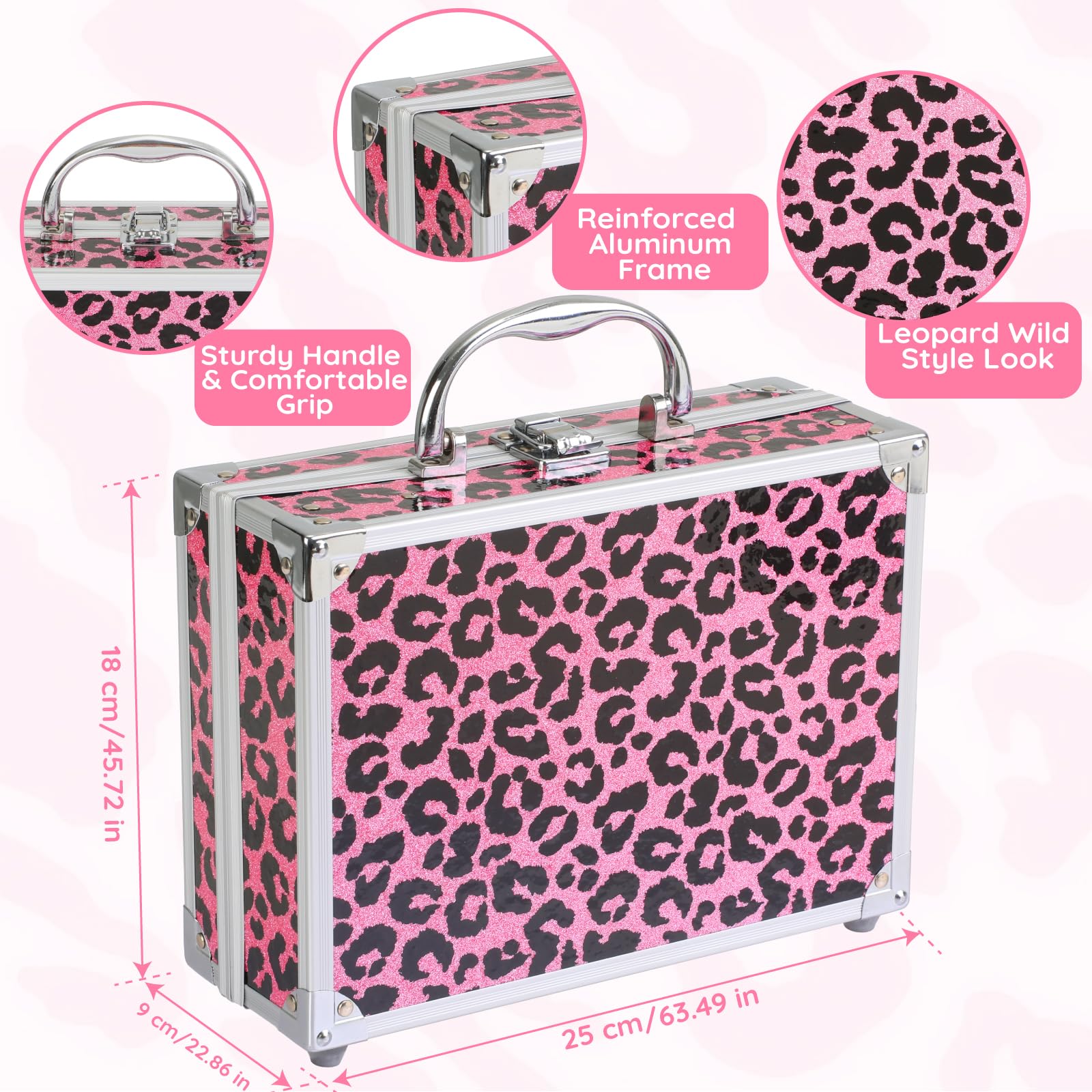 Anpro Estuche de Maquillaje Todo en Uno con Diseño Leopardo, Incluye Set de Maquillaje Profesional para Adolescentes, Pinceles, Paleta de Sombras, Regalo Ideal para Niñas - Rosa Leopardo