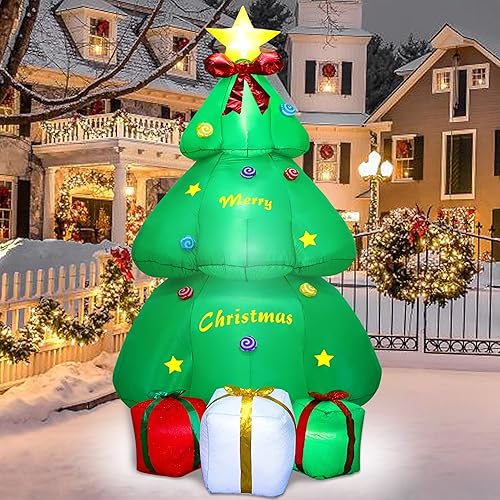 Miniatura 6 de SAND MINE Árbol inflable de Navidad de 9 pies, inflables de Navidad, decoración de patio, árbol de Navidad inflable con caja de regalo para