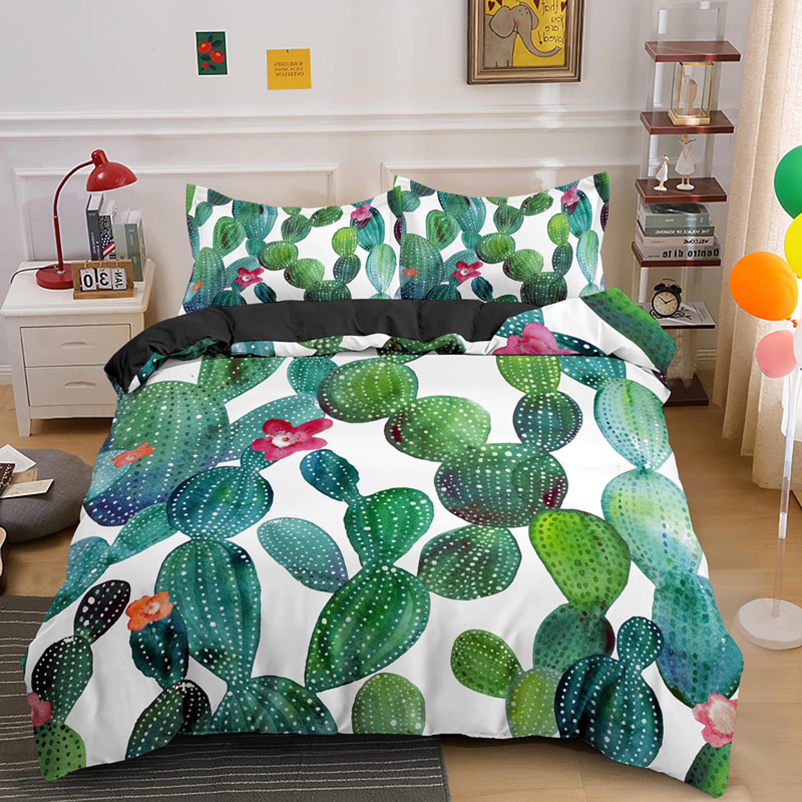 Parure de lit 220x240 cactus blanc en microfibres de haute qualité pour adultes