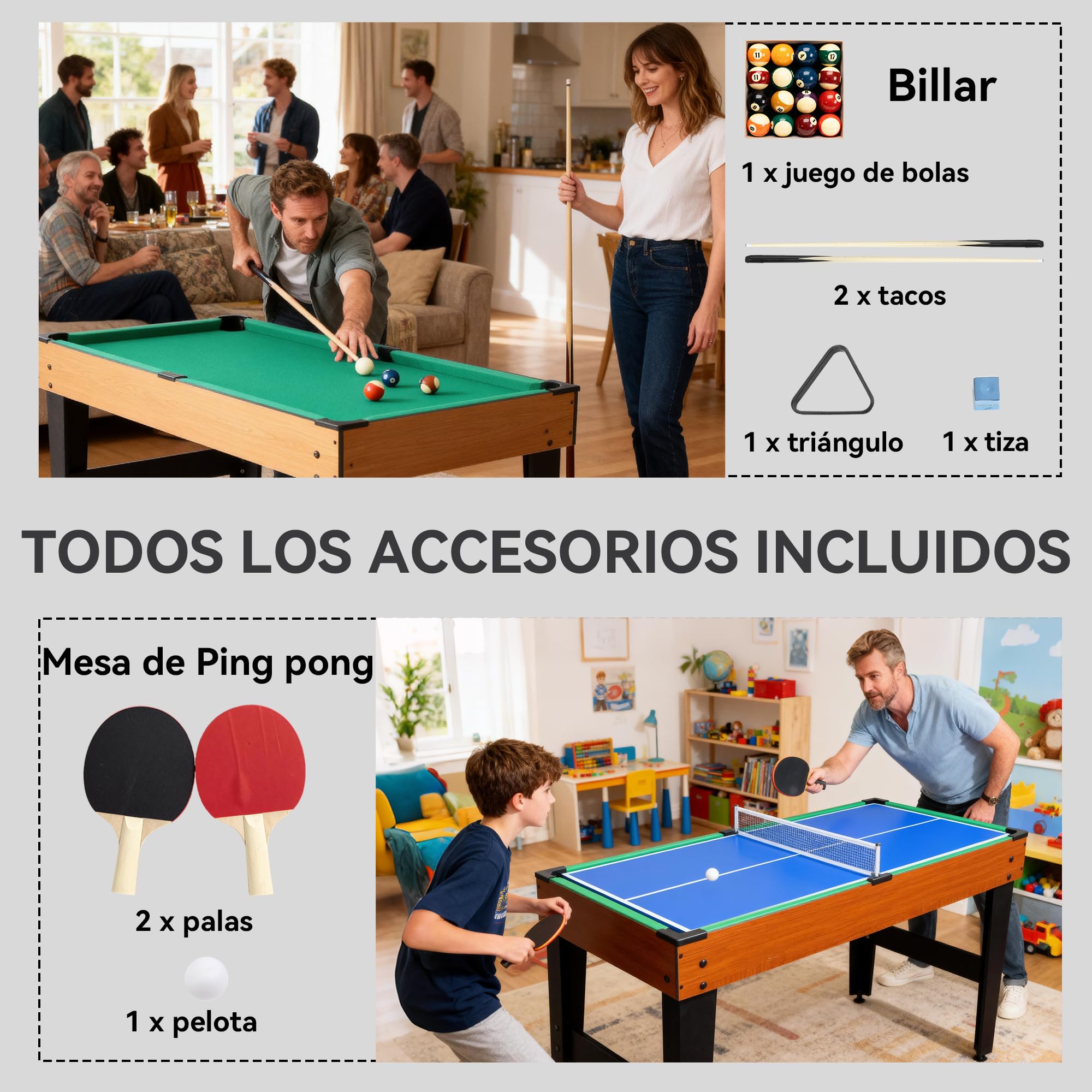 SPORTNOW Mesa Multijuegos 5 en 1 Adultos 134x108x144 cm Natural y Negro