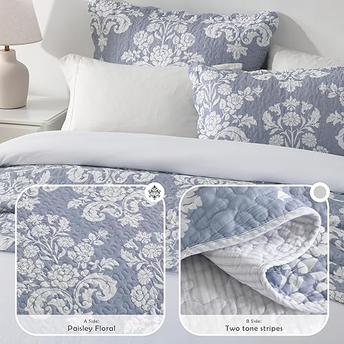 Vista 17 de Juego de edredón bohemio Queen, edredón 100% algodón, tamaño Queen, color beige, bohemio, estampado a rayas, ligero, reversible, para todas las Avena