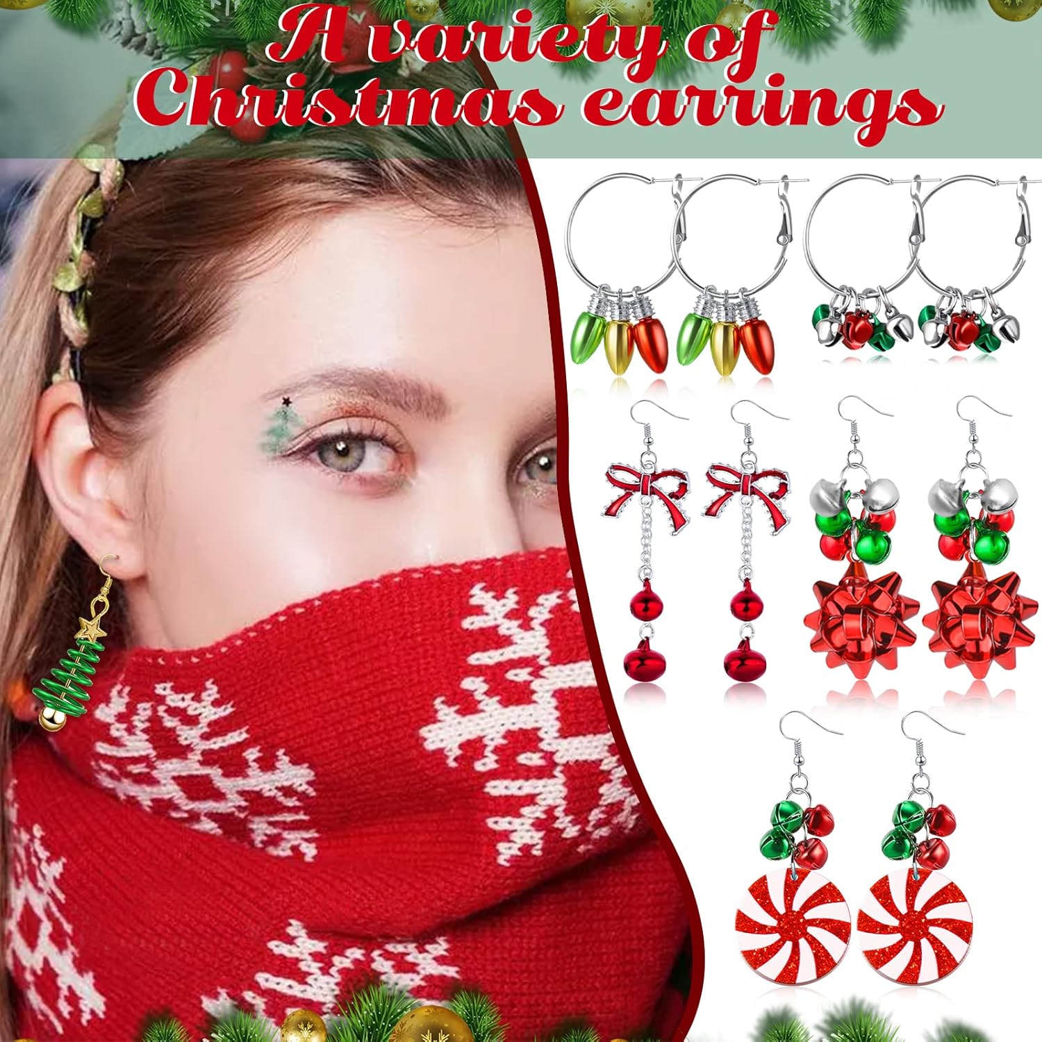 Natonhi 20 Pairs Christmas Earrings for Women, Holiday Xmas Dangle Earrings Bow Tree Bells Snowflake Light Earrings Studs Earrings Set for Bulk Girls Christmas Jewelry Gifts - Image 4