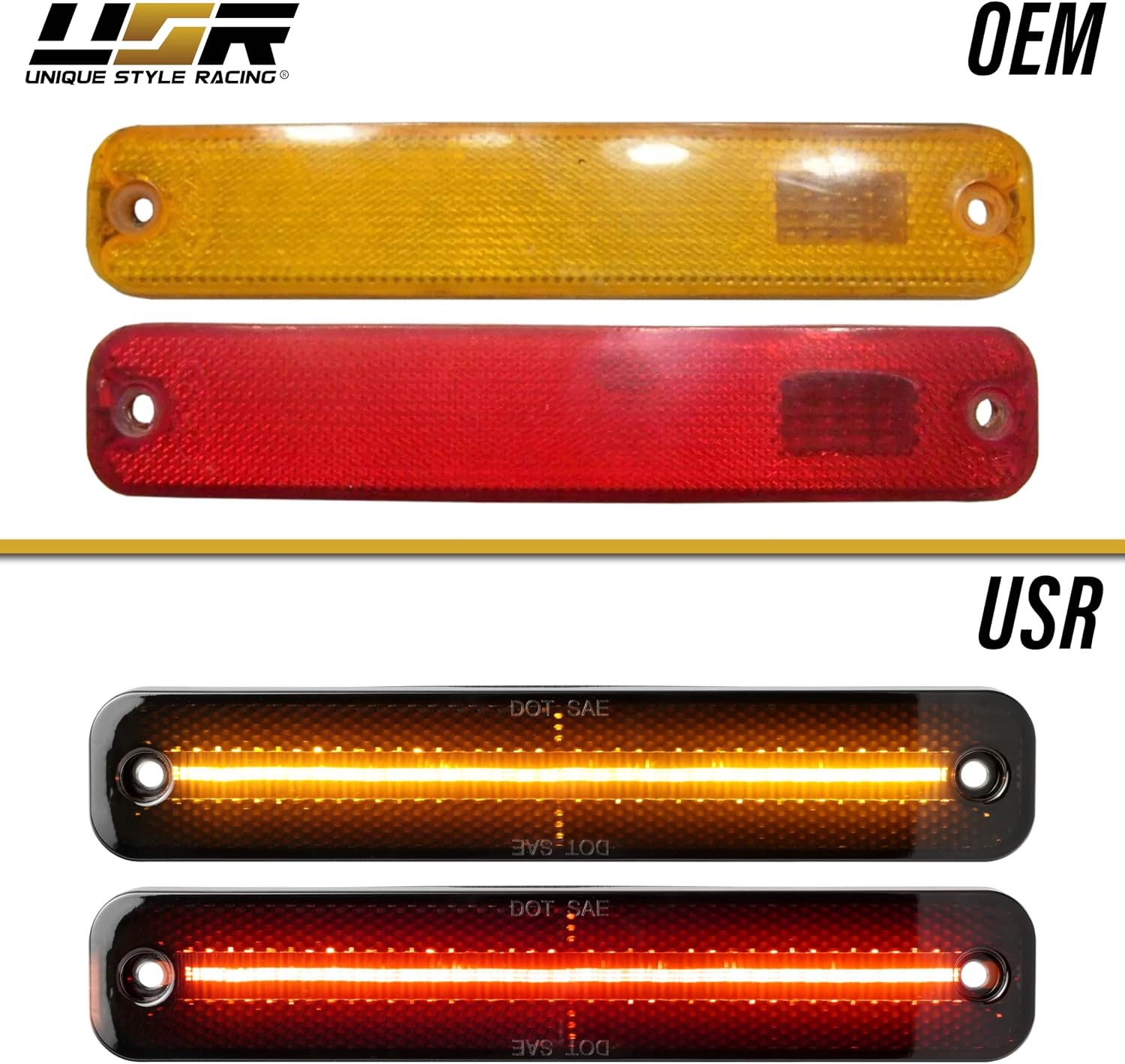 USR 73-79 F Series Pickup Side Marker Light – 4pc Front & Rear Parking Lamps (Left + Right) Set - Compatible with 1973-1979 Ford F100/F150/F250/F350 – BRONCO/ECONOLINE (SMOKE LENS w/AMBER/RED LED)