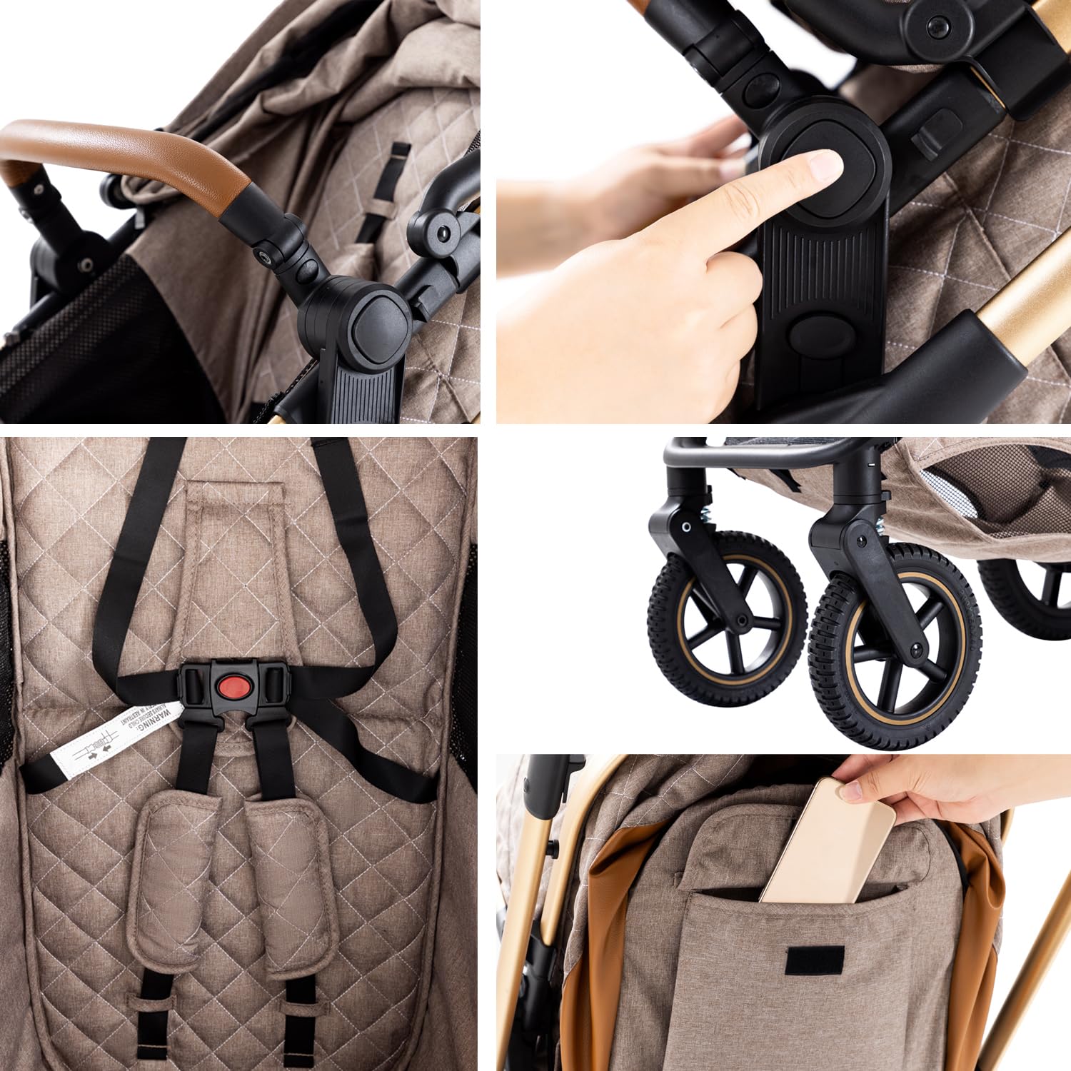 BEBBY Kinderwagen 3 in 1,Kinderwagen Buggy Mit Babyschale,Mit Höhenverstellbarer buggy Komplettset Faltbare tragbare,Buggys Mit Aluminiumrahmen für Neugeborene 0 bis 3 Jahre (Pink-6, H2)
