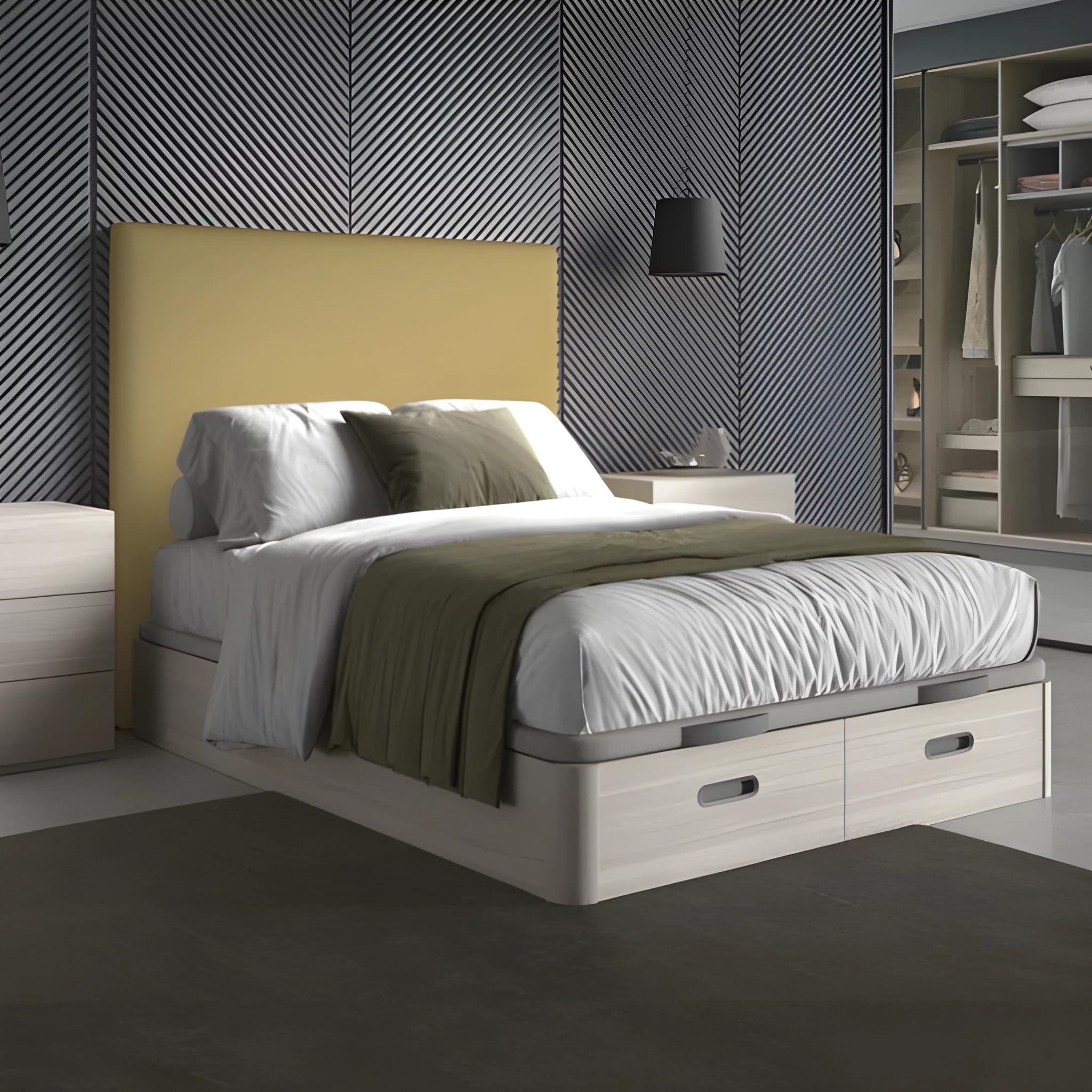 SoloDuerme | Canapé Abatible con Cajones Frontales 150x190cm Classy con Gran Capacidad de Almacenamiento (Roble con Base 3D Beige)