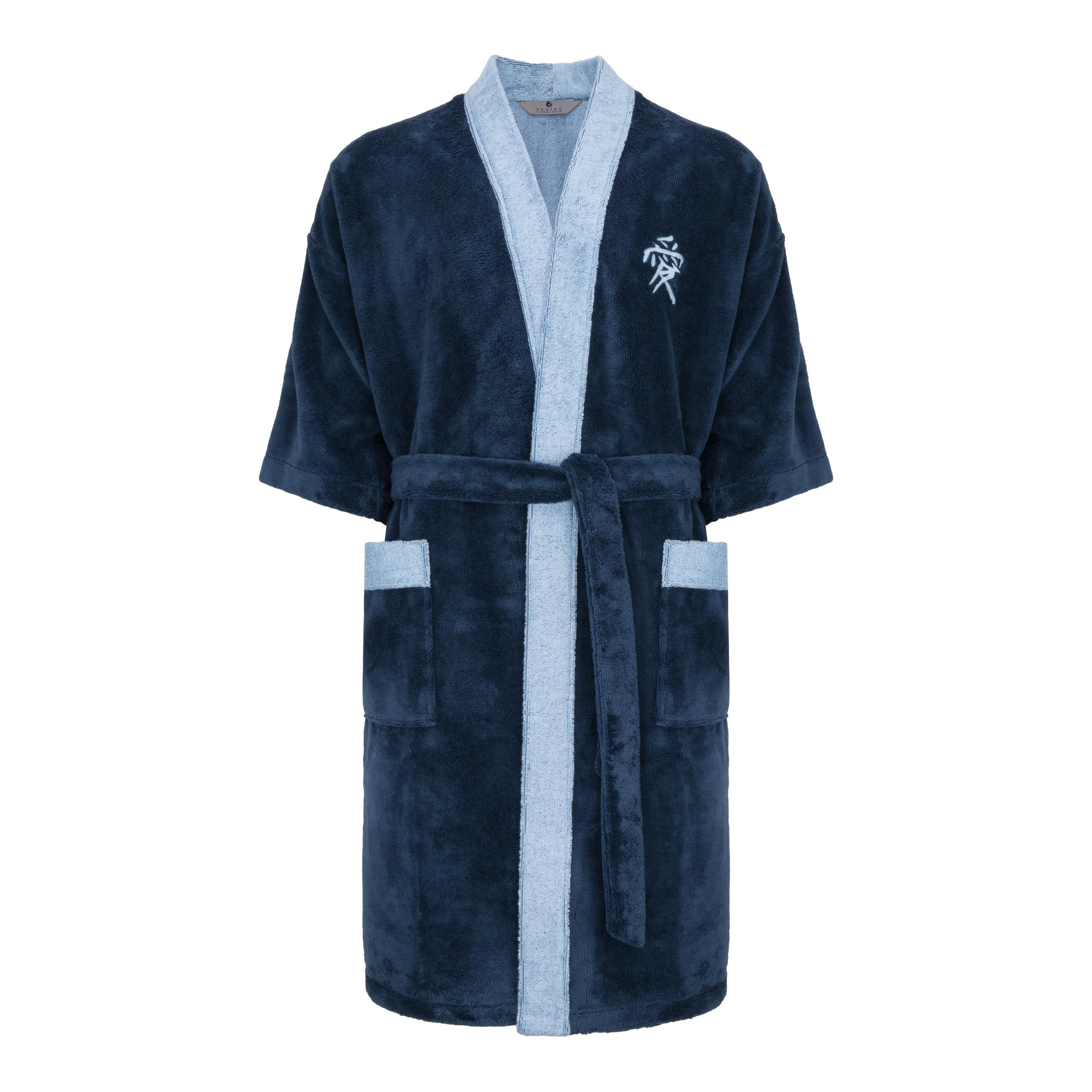Revise RE-860 Men's Kimono Bathrobe with Bamboo Fibre with Embroidery, darkblue, 3XL-4XL