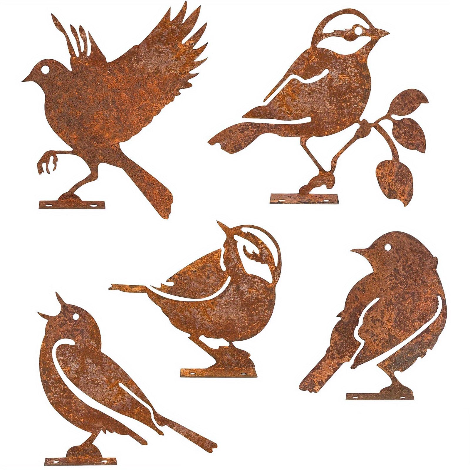 Esculturas de pájaros en metal envejecido con acabado artesanal de efecto óxido