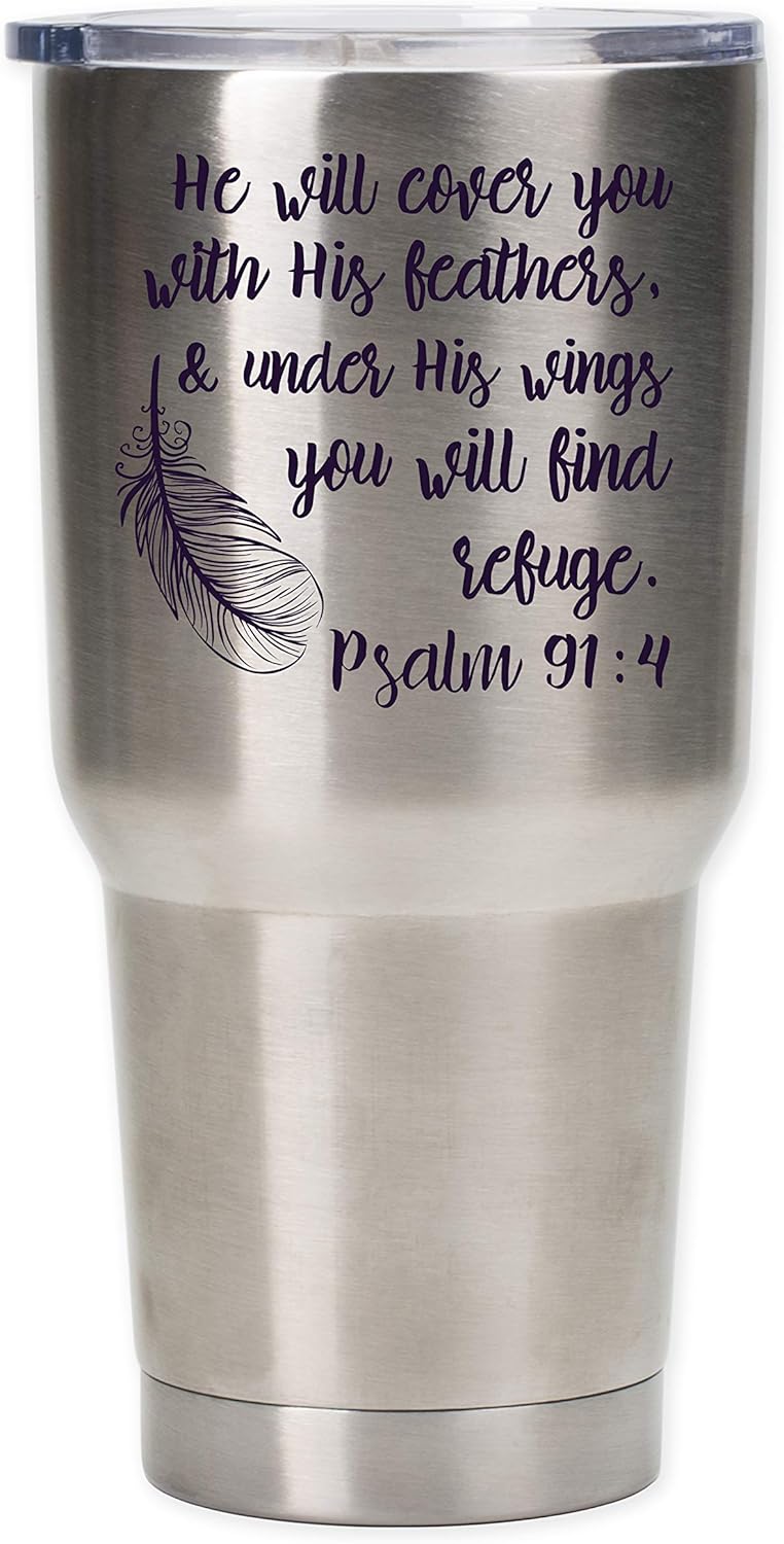 He Will Cover You With His Feathers 30 Oz Stainless Steel Travel Mug with Lid