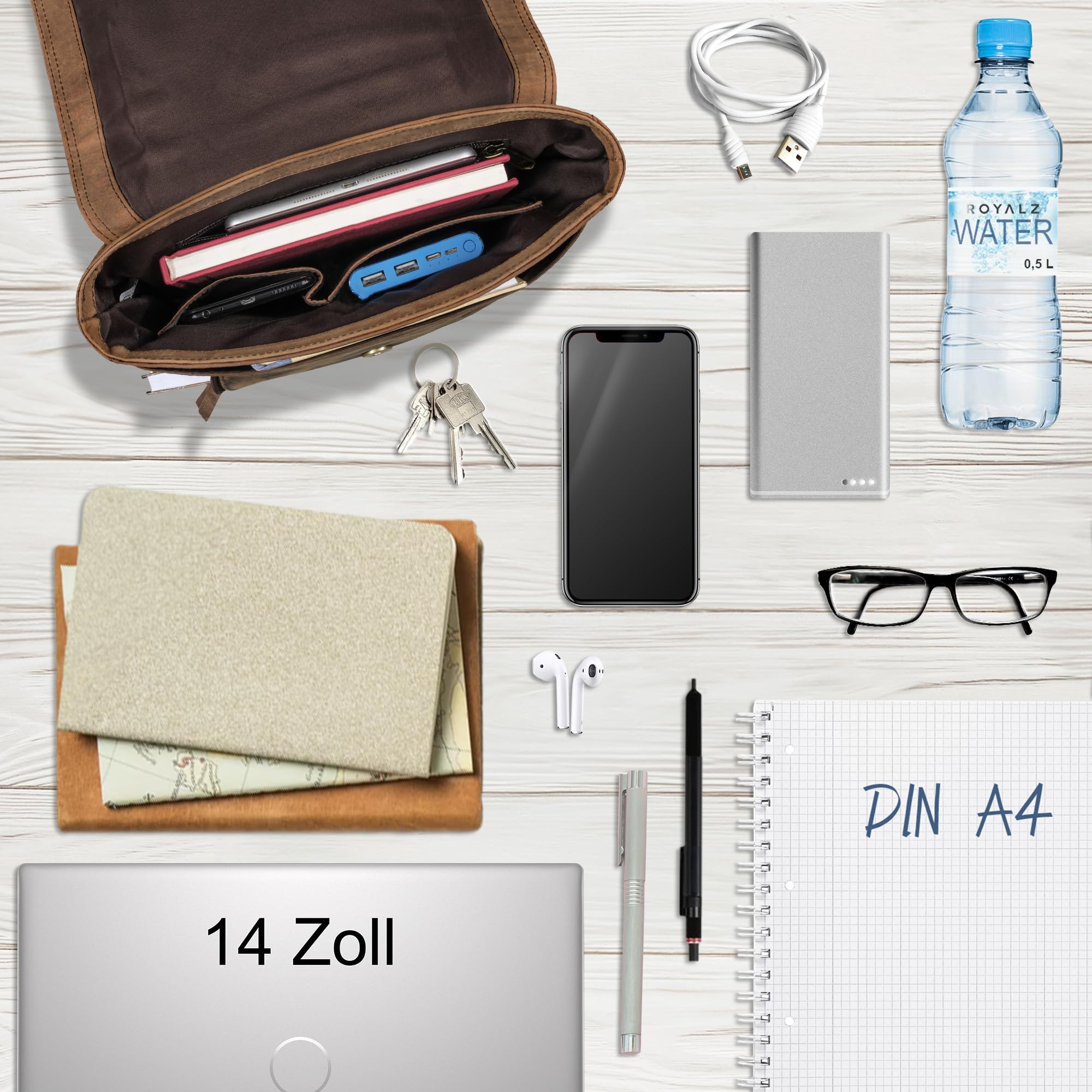 ROYALZ 'Kansas' Borsa Porta PC Uomo in Vera Pelle 13-14 Pollici - Ventiquattrore Borsa a Tracolla Università e Ufficio - Borsello Cartella documenti DIN A4 Messenger Bag
