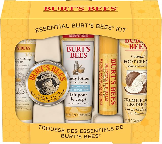 Burt's Bees Gifts for Women, Mothers Day Gift Set, Lip Balm, Hand Salve, Body Lotion, Foot Cream & Face Cleanser, 5 Travel Size Products
