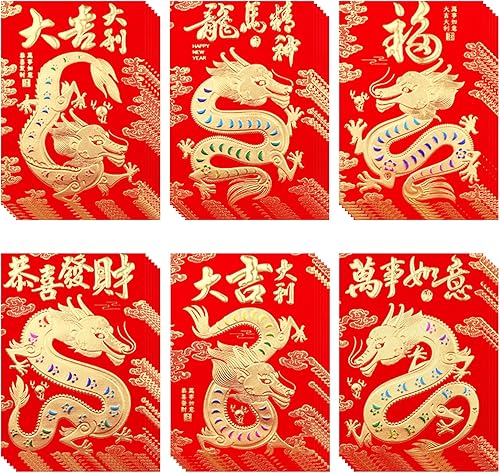 36 sobres rojos chinos, 2024 bolsillos de dinero de la suerte del año nuevo chino, Hong Bao para festival de primavera, vacaciones, boda,