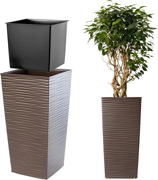 KADAX Macetero Alto de Diseño Moderno para Plantas de Interior y Exterior, Maceta Grande de Plástico, Jardinera Alta (Crema, Texturizado, 68 cm) - 3