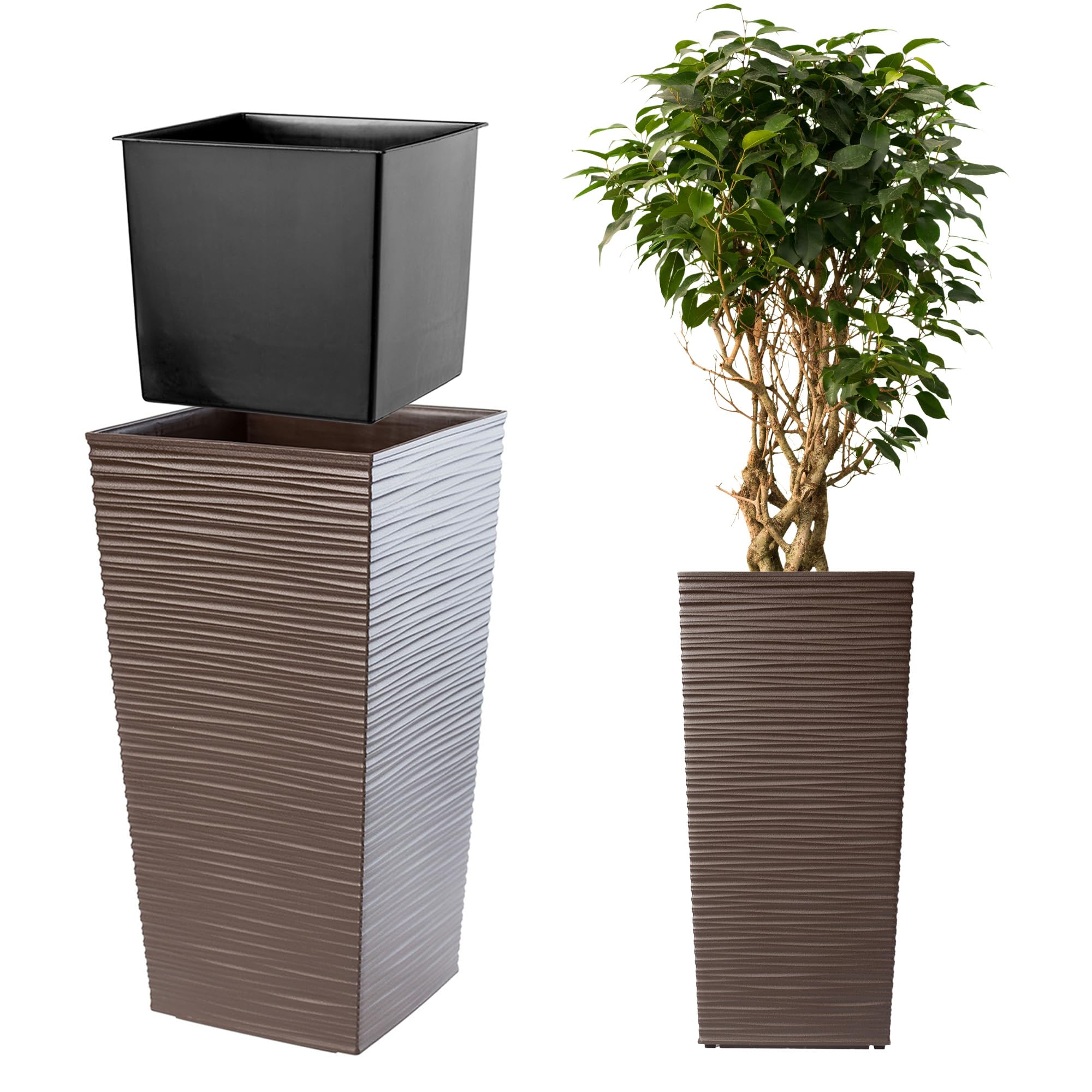 KADAX Macetero Alto de Diseño Moderno para Plantas de Interior y Exterior, Maceta Grande de Plástico, Jardinera Alta (Crema, Texturizado, 68 cm) — view 3