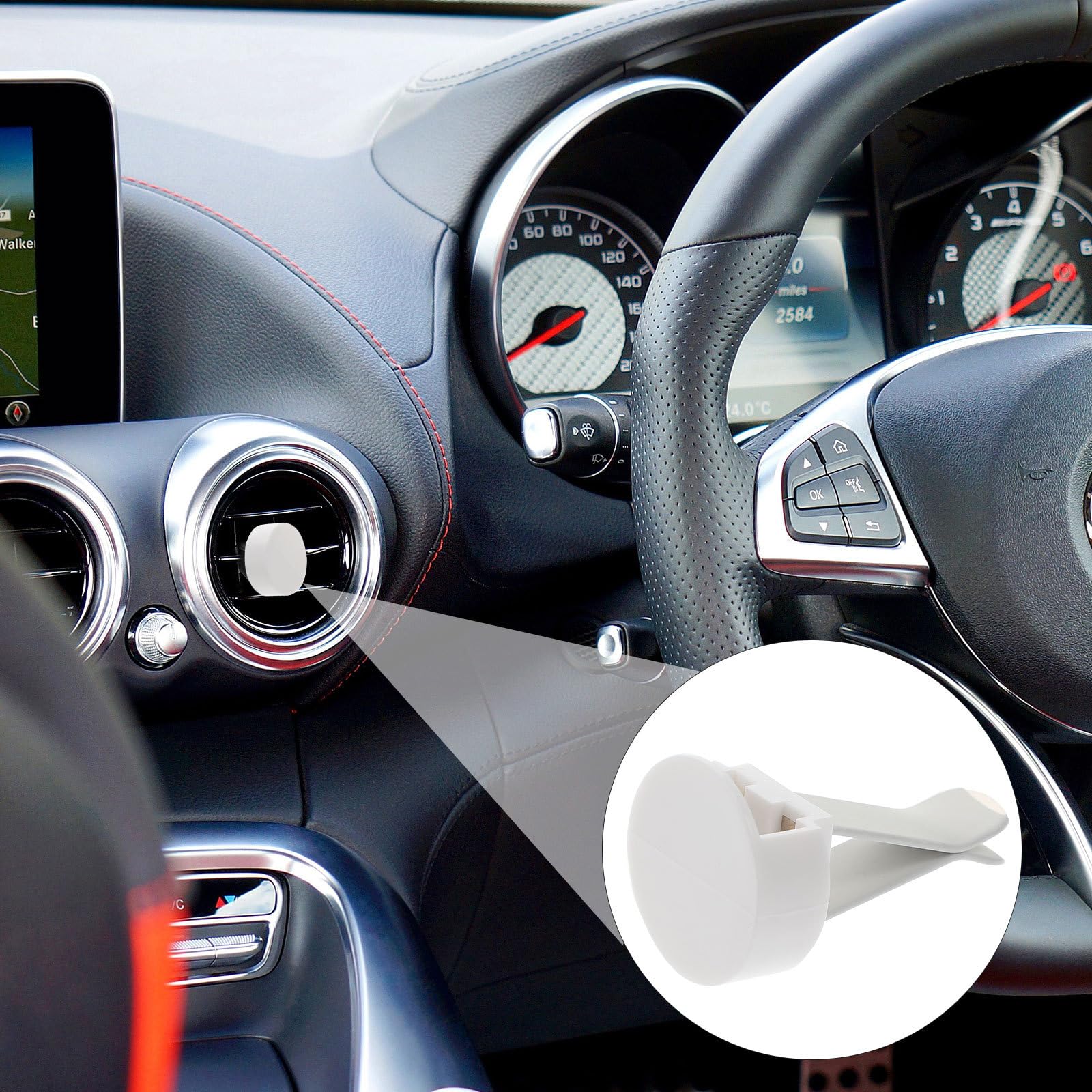 Clip per Bocchetta di Aerazione Auto 100 Pezzi Metallo | Bianco, Inserti Plastica, per DIY e Decorazione Abitacolo, Kit per Bocchette di Ventilazione