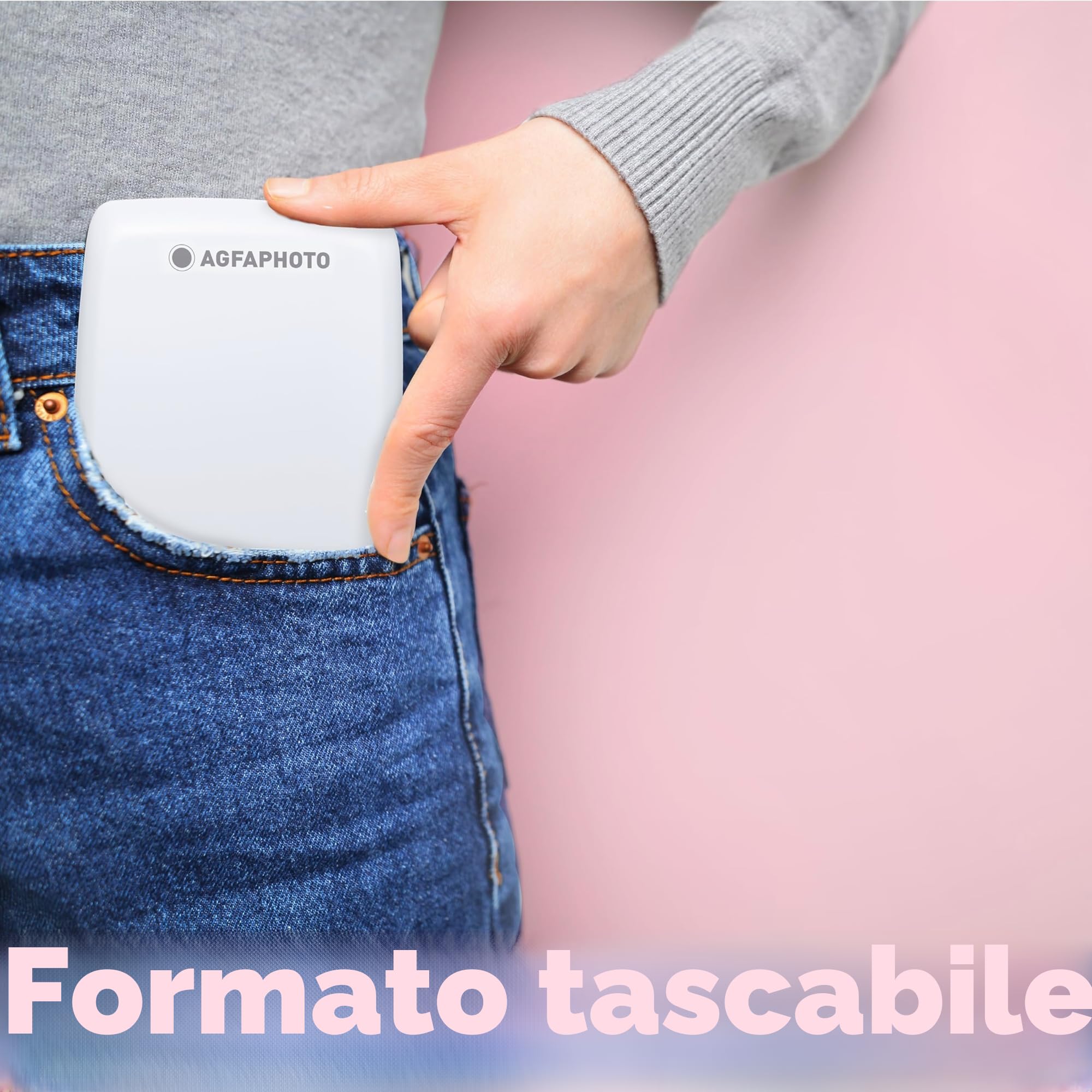 AGFA PHOTO Mini P.2 - Stampante Portatile Zink per Foto Istantanee - Stampa Facile e Veloce - Stampante Fotografica 75 x 50 mm Portatile senza Inchiostro per Smartphone e Tablet - Bianco