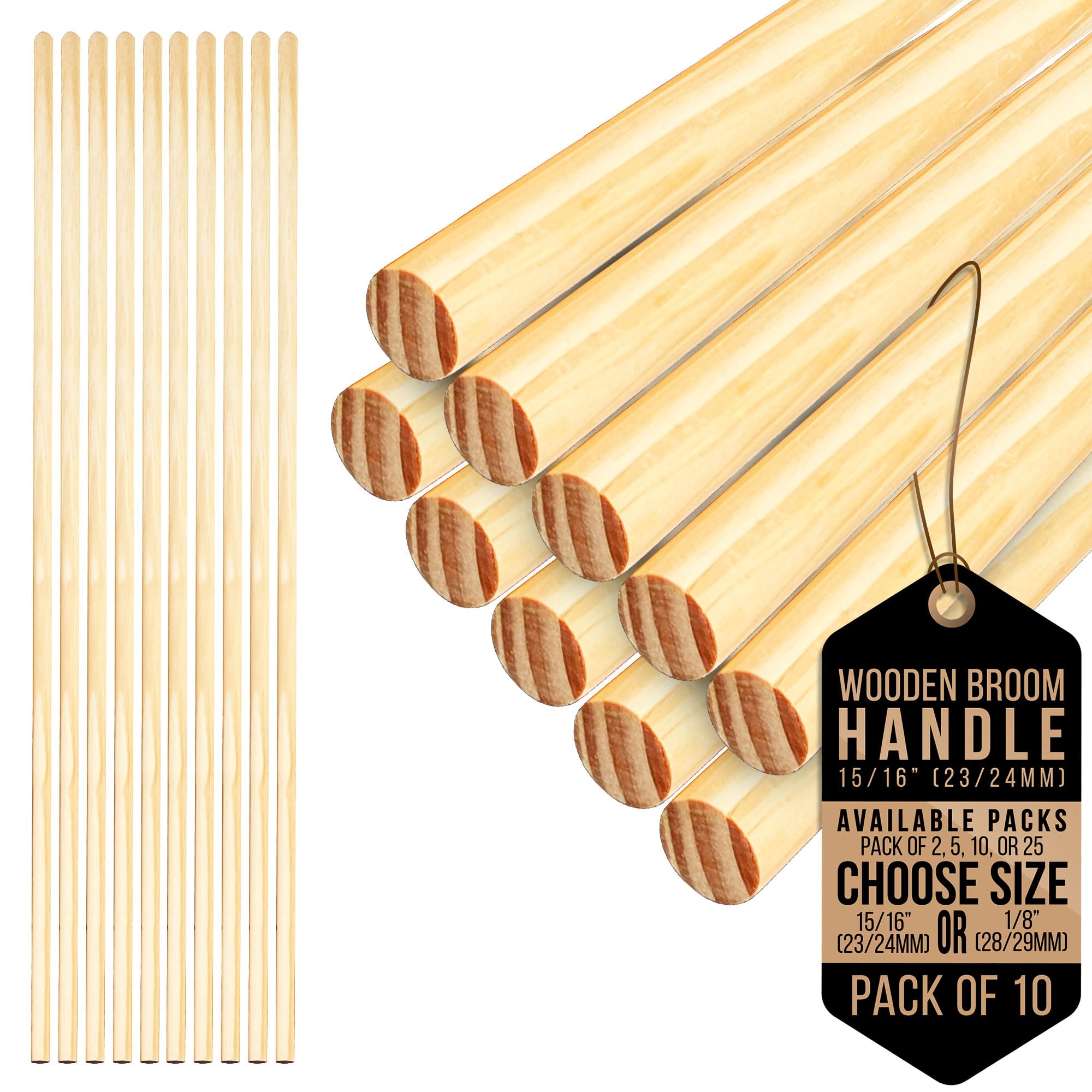 Tdbs The Dustpan And Brush Store Pack Of 10 Wooden Broom Handle – Multipurpose Garden Broom Shaft, Mop Handle, Broomstick Brush Pole, Plant Support Wooden Sticks For Garden - 120Cm Long Stick (, 15/16" (23/24Mm)