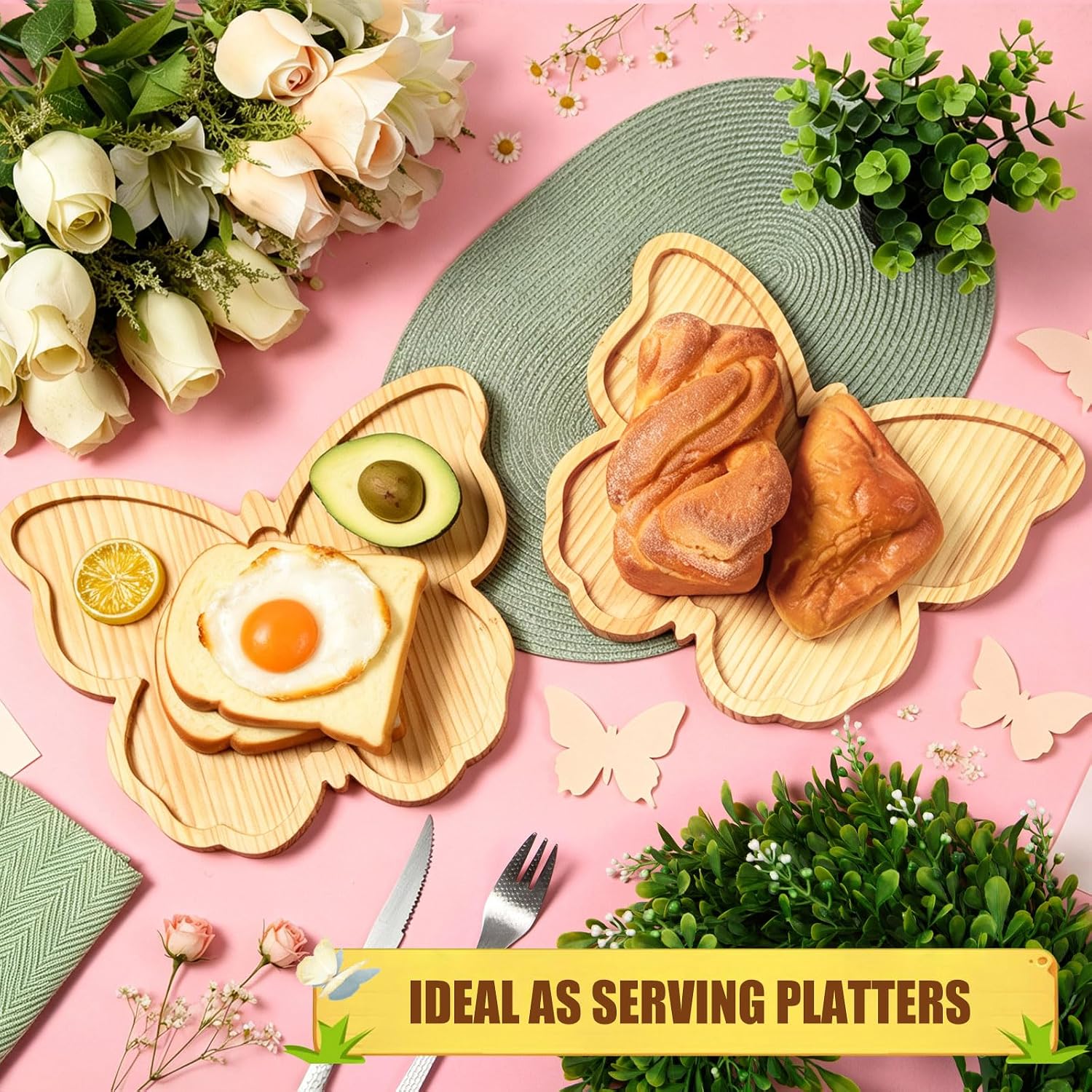 AWIZOM 2 Pcs Butterfly Charcuterie Boards Pine Wooden Serving Tray Platter