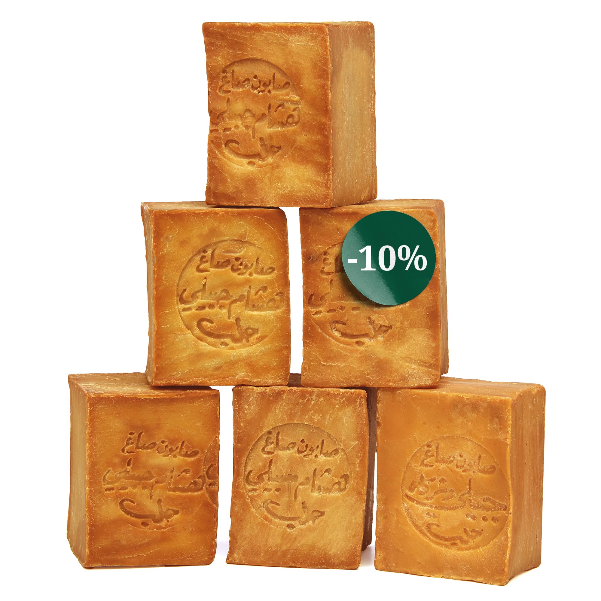 GRÜNE VALERIE® Original Aleppo Seife Set 6 x 200g (1200g+) mit 20% / 80% Lorbeeröl/Olivenöl | 6 Jahre gereift | Feste Seife, Naturseife/Haarseife/Duschseife | Handarbeit | DERMATEST:"Exzellent"