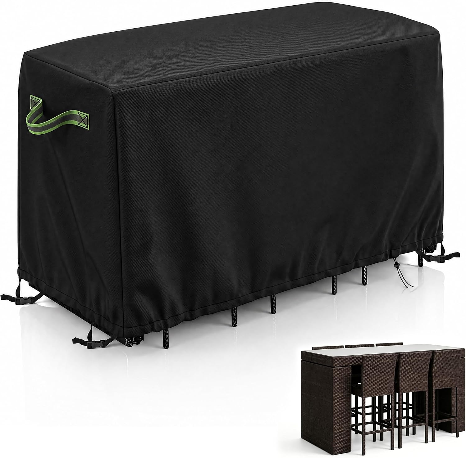 Outdoor Bar Height Dining Set Cover, Waterproof Heavy Duty Patio Table and Chair Cover, 600D Oxford Rectangular Outdoor Furniture Protector for 76" L x 34" W x 42" H Bar Set
