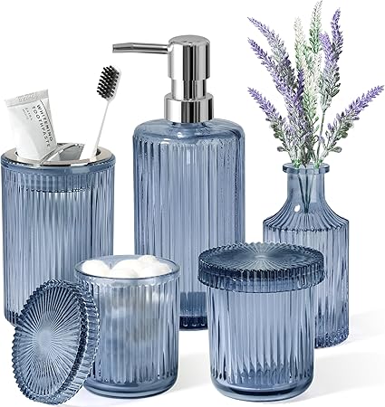 Amazon.com: Blue Bathroom Accessories 5 Pcs, Glass Bathroom Accessory Set, Vintage Blue Bathroom ...