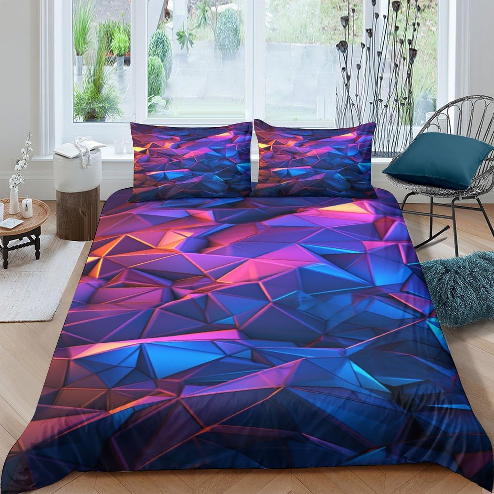 Housse de couette 3D prisme solide en microfibre premium King 220x240cm de qualité