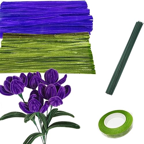 200 piezas de limpiadores de tuberías suministros para manualidades, kit de fabricación de ramo de tulipanes, tallos de chenilla, kit de