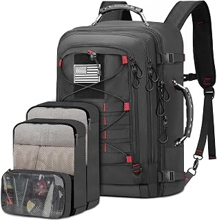 Travel Backpack for Men, Extra Large 17.3 inch Laptop Backpacks, Flight Approved Sturdy Carry on Suitcase for Airplanes with 3 Packing Cubes, Expandable 50L Luggage Daypack Duffel Bag, Black