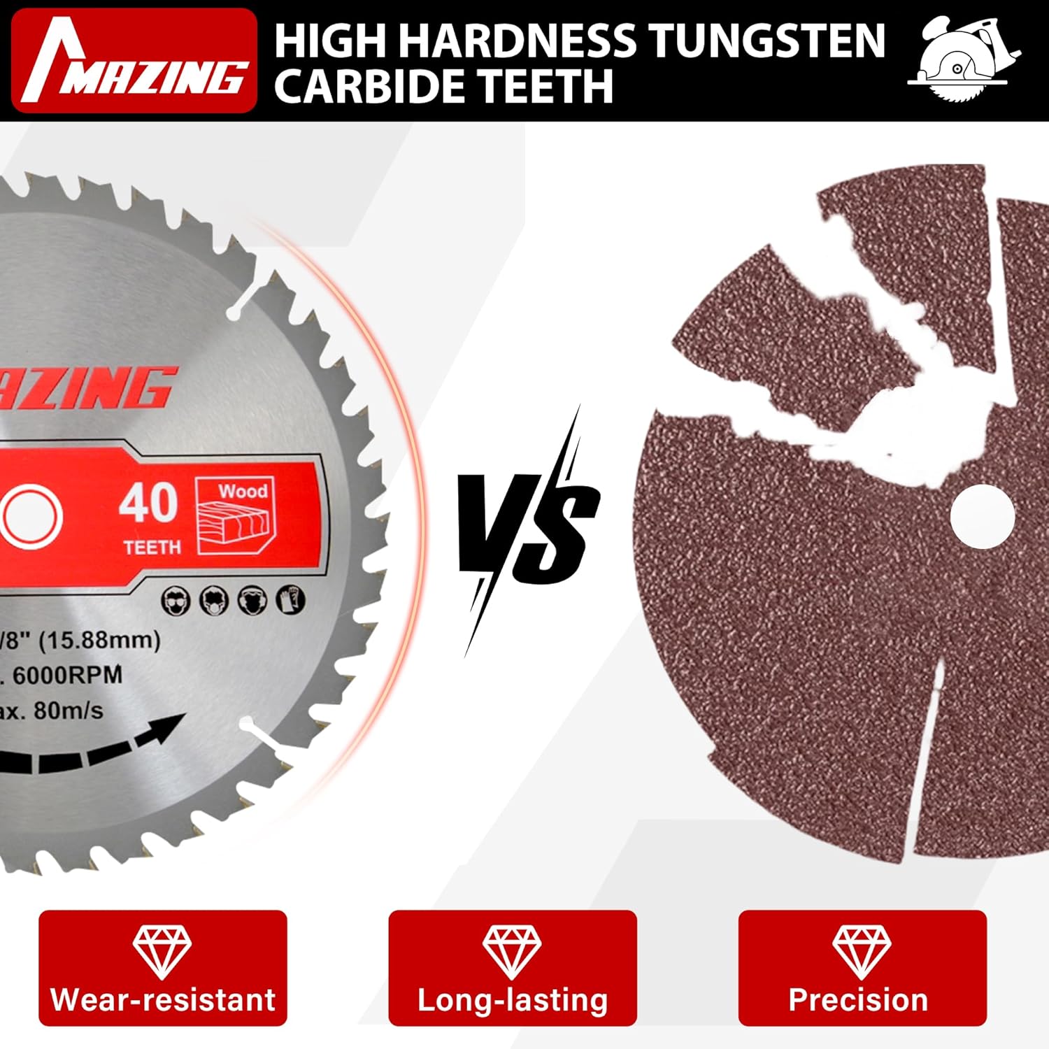 MAZING 2-Pack 10 Inch 40T&60T Circular Saw Blades, TCT Circular Miter & Table Saws Blades with 5/8 Inch Arbor, ATB Design for Woodworking, Fit for Cutting Plywood, Soft/Hardwood, Wood with Nails