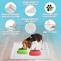 Vista 7 de TidyFriend Pet Food Mat 24 x 24 Inches, Pet Tray for Food and Water, Silicone Dog Mat, Non Slip Cat Food Mat, Pet Supplies (Soft Grey)