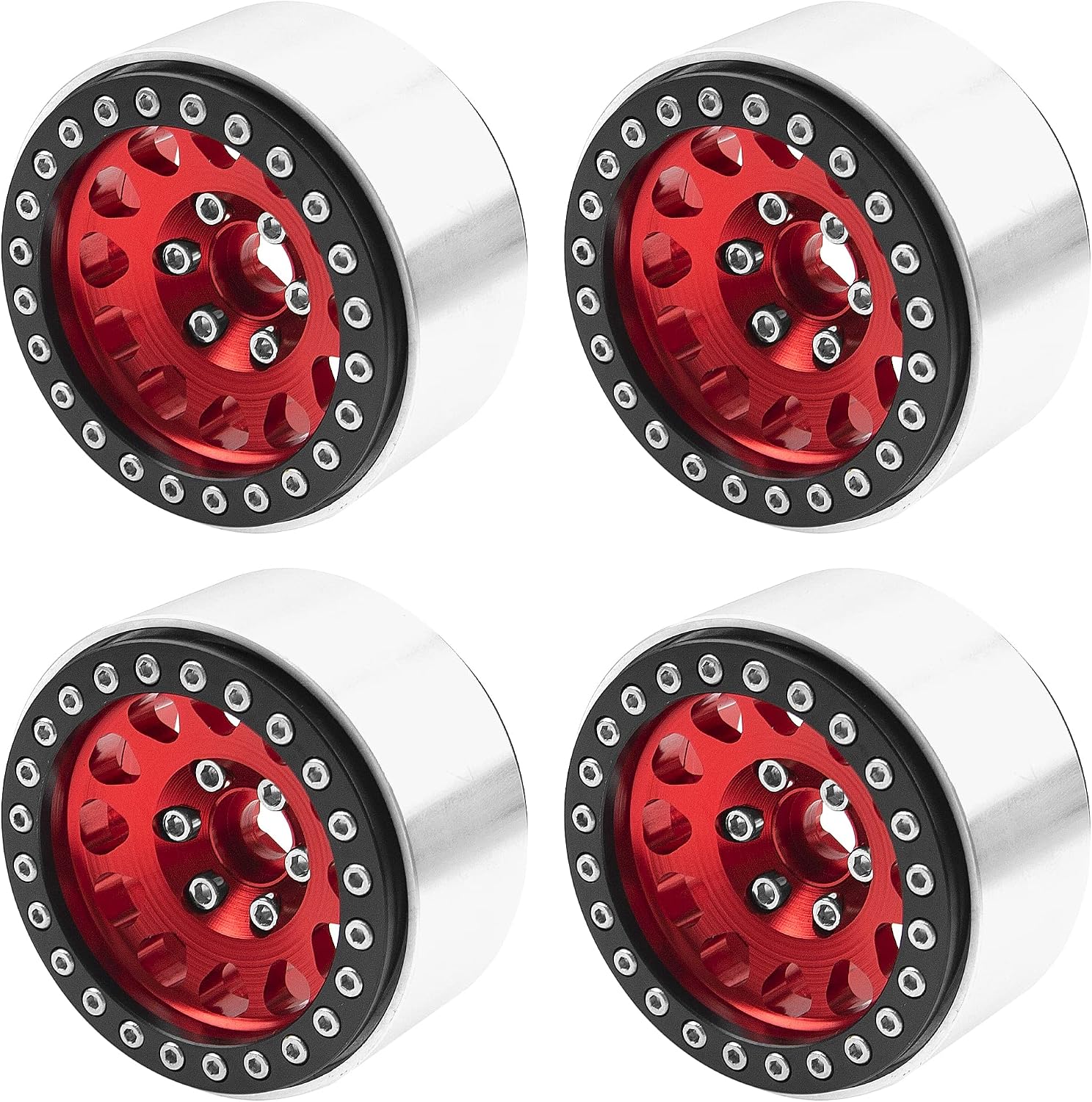 4Pack Vgoohobby Alloy 1.9" RC Beadlock Wheels Rims 12-Spoke Thickness 30mm Compatible with Axial SCX10 D90 Traxxas TRX4 RedCat Gen8 Tamiya CC01 1/10 RC Crawler Car (Red)
