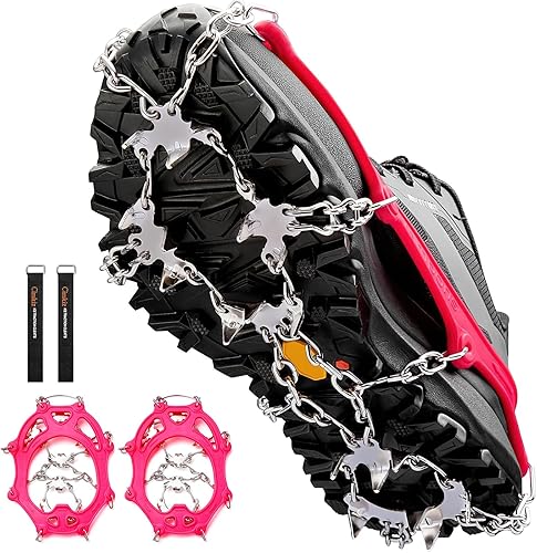 Miniatura 7 de Crampones para la nieve o el hielo, mejor tracción, buen agarre para botas, para hombre o mujer o niños, antideslizantes, con 19 puntas de acero
