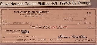 STEVE CARLTON SIGNED BUSINESS CHECK # 899 PSA/DNA LOA