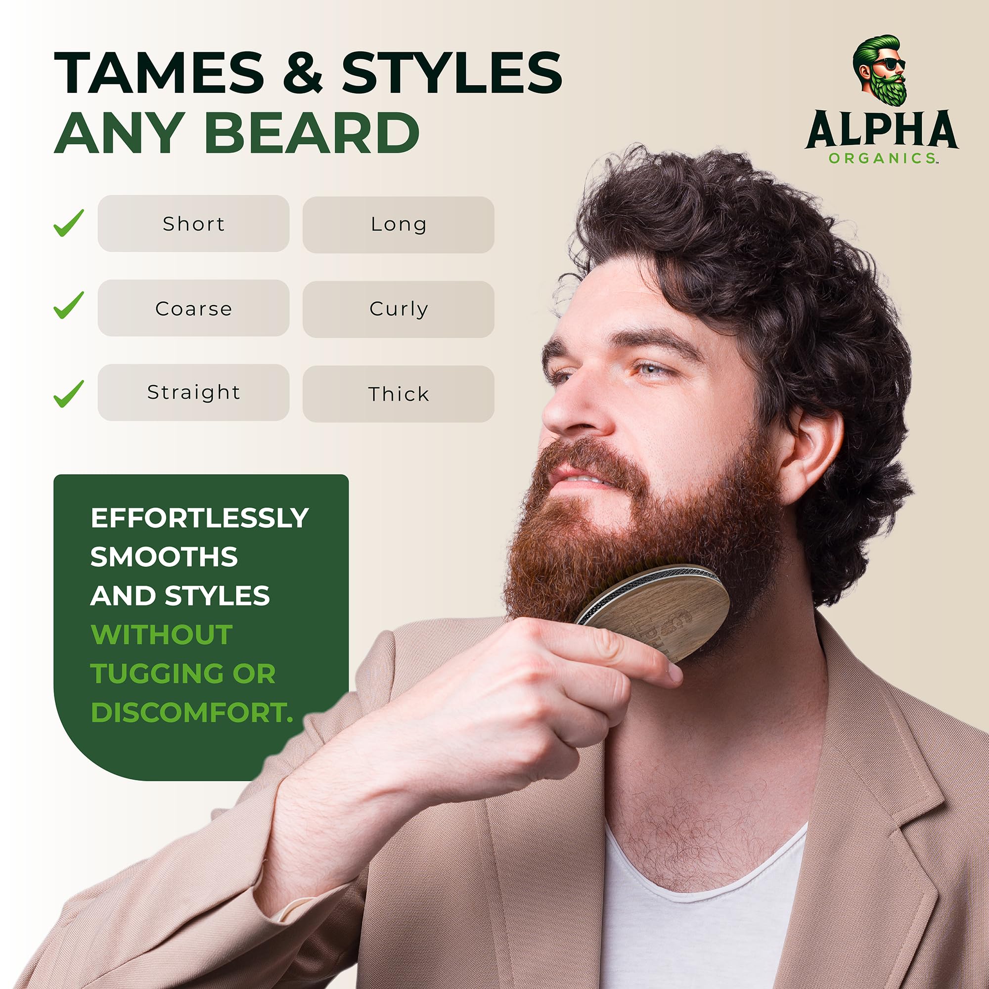 Cepillo de barba para hombre, cepillo de barba de cerdas de jabalí de alta calidad, cepillo de barba para hombre para un cuidado saludable de la barba, suaviza el cabello, domestica las