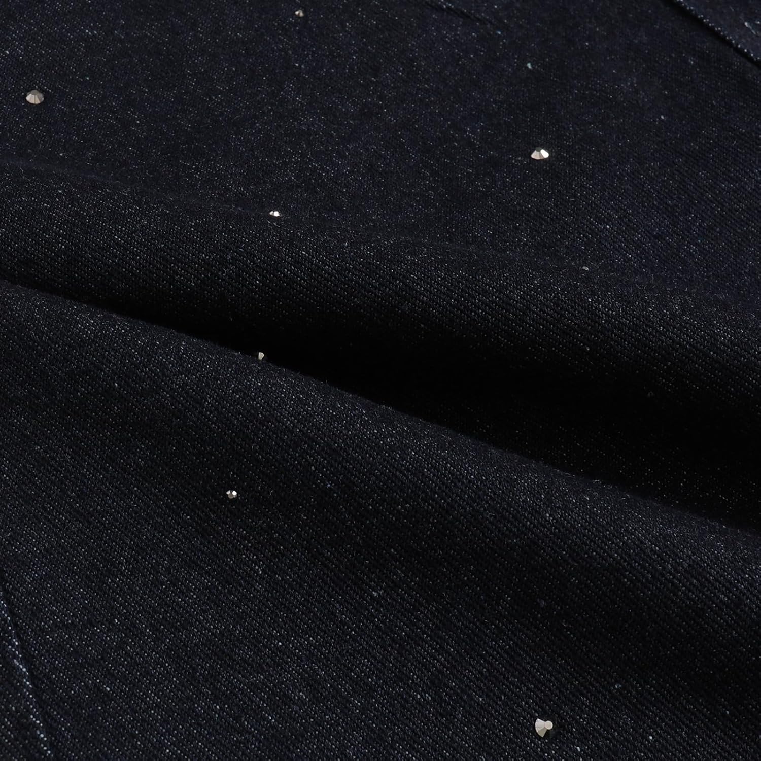 Women's Dark Wash High Waist Wide-Leg Jeans - Rhinestone Studded Denim Cropped Pants