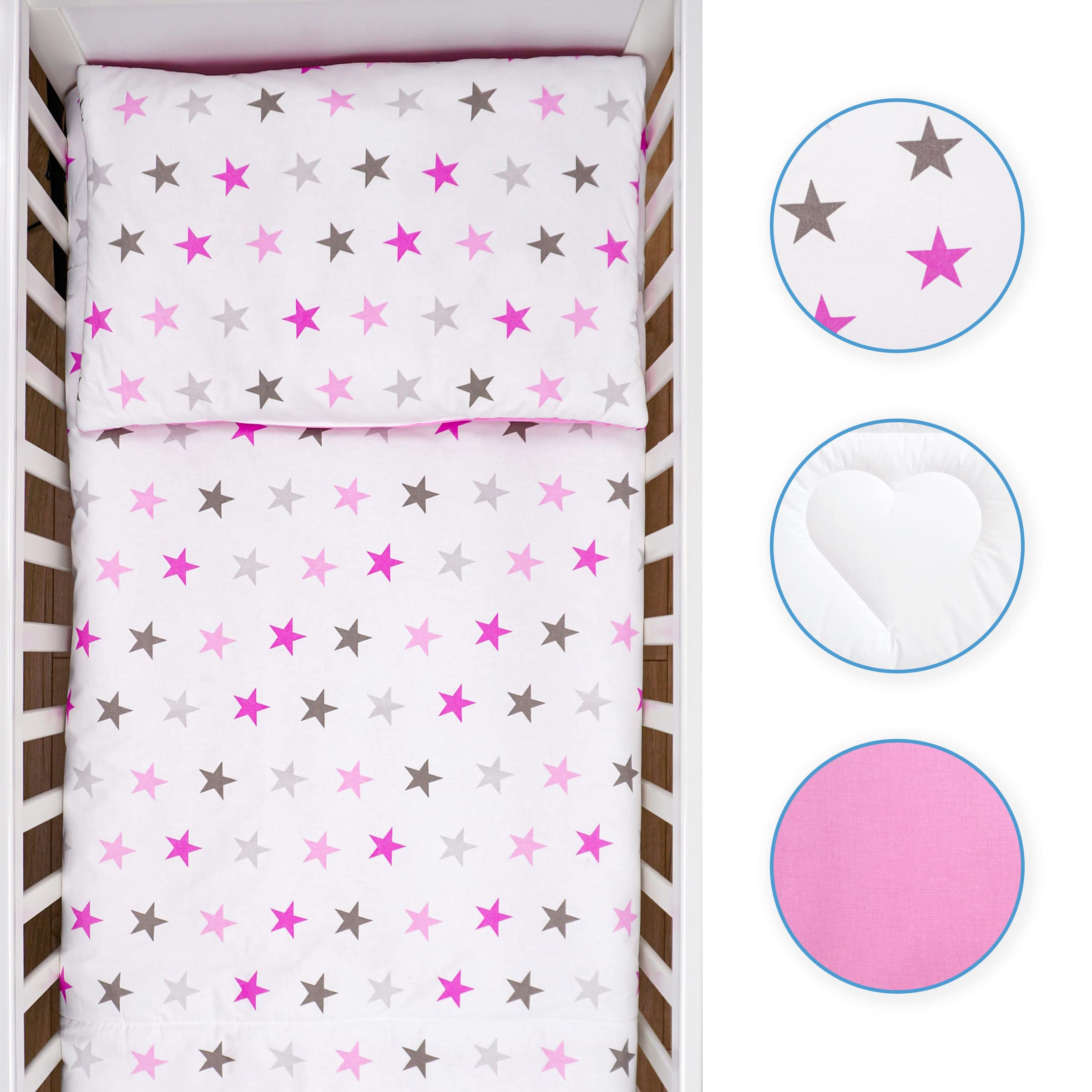 Baby Comfort Juego de Cama para Cuna 4 Piezas 135x100 cm edredón y Funda nórdica con Almohada y Funda de Almohada - diseño 19 (12 Meses+)