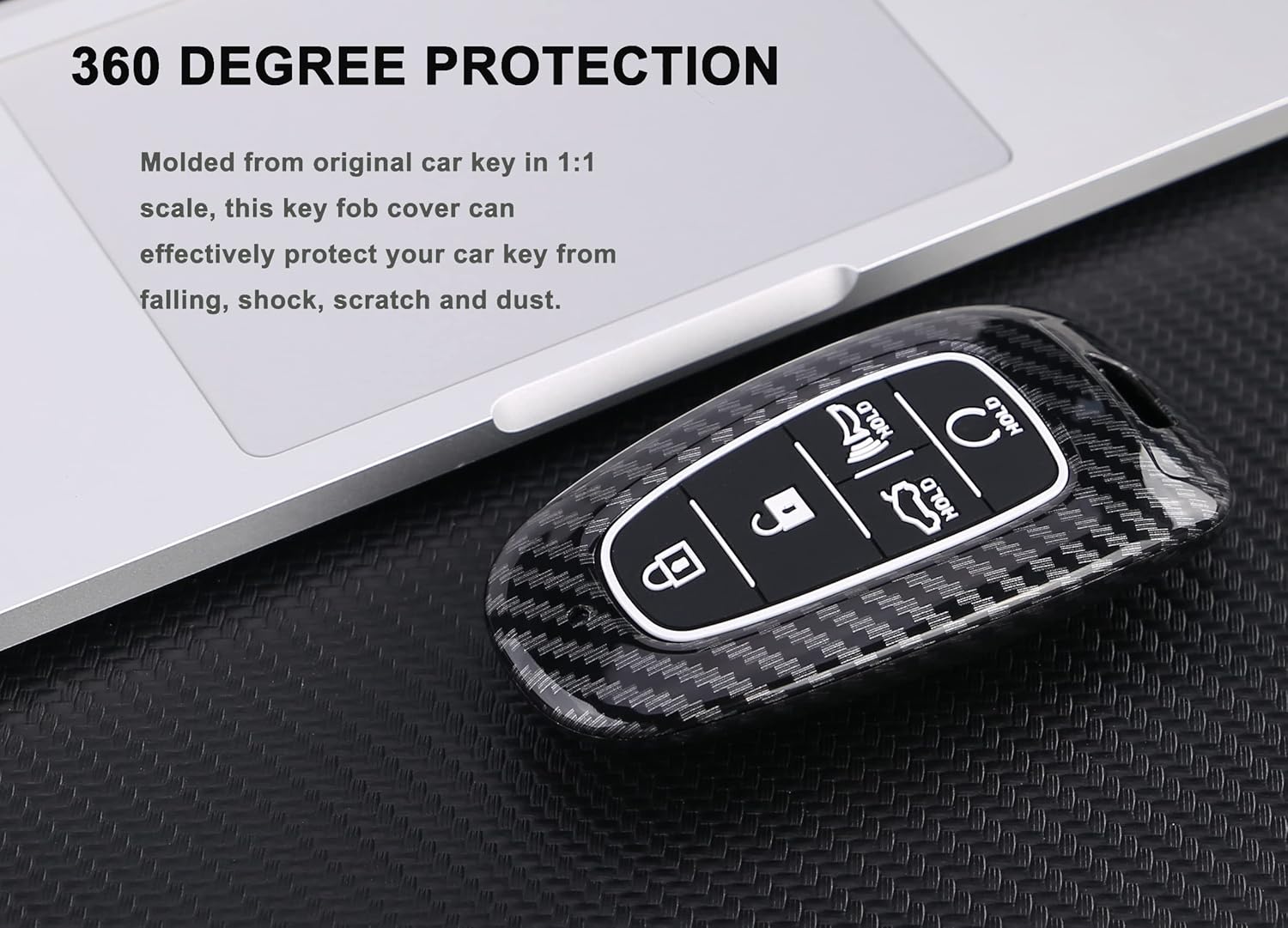 Key Fob Cover Case Fit for 2020 Hyundai Sonata 5 Buttons Keyless Entry Remote Case Holder ABS Carbon Fiber Pattern (Black) - Image 5
