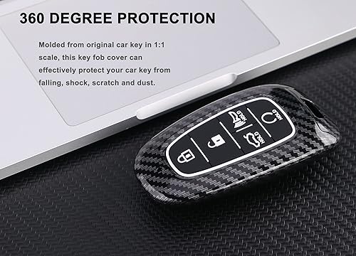 Miniatura 10 de Funda para llavero para Hyundai Sonata 2020 con 5 botones sin llave, con diseño de fibra de carbono ABS (rojo)