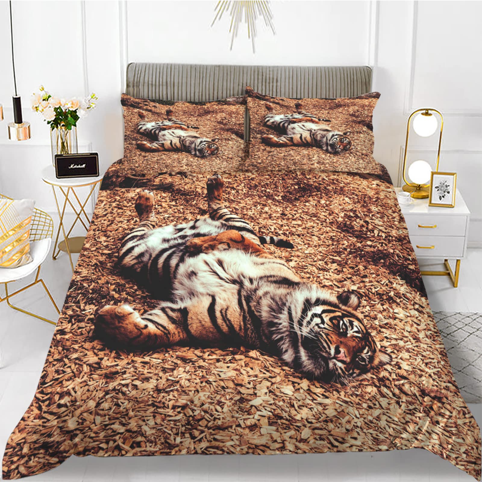 Housse de Couette 160x200 Tigre Ambiance Jungle Déco Chambre Parentale et Ado