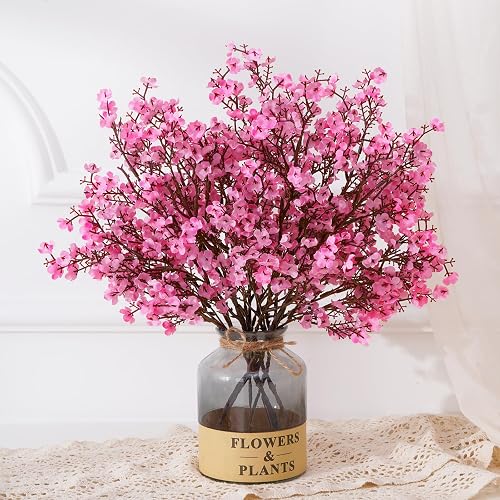 5 Pcs Fake Flowers, Real Touch Babys Breath Artificial Flowers, Pink | Realistic Artificial Flowers, Full Baby Breath Bulk Gypsophila Silk Flowers for Home Vase Party Arrangements Outdoor Decor