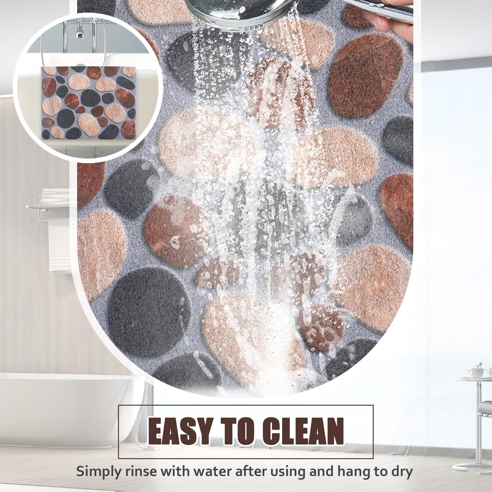 Quadratische Duschmatte rutschfest, 80 x 80 cm, große Badematte, rutschfest, Anti-Schimmel für Innendusche, weich strukturiert, mit Abflusslöchern, brauner Luffa-Massagematte, Fußschrubber für