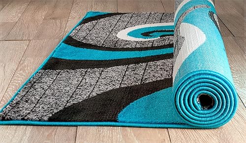 Miniatura 4 de Alfombra y decoración Contempo 37 gris, turquesa, blanco, remolino, moderno, abstracto, alfombra para sala de estar, dormitorio, 3 pies, 9 pulgadas
