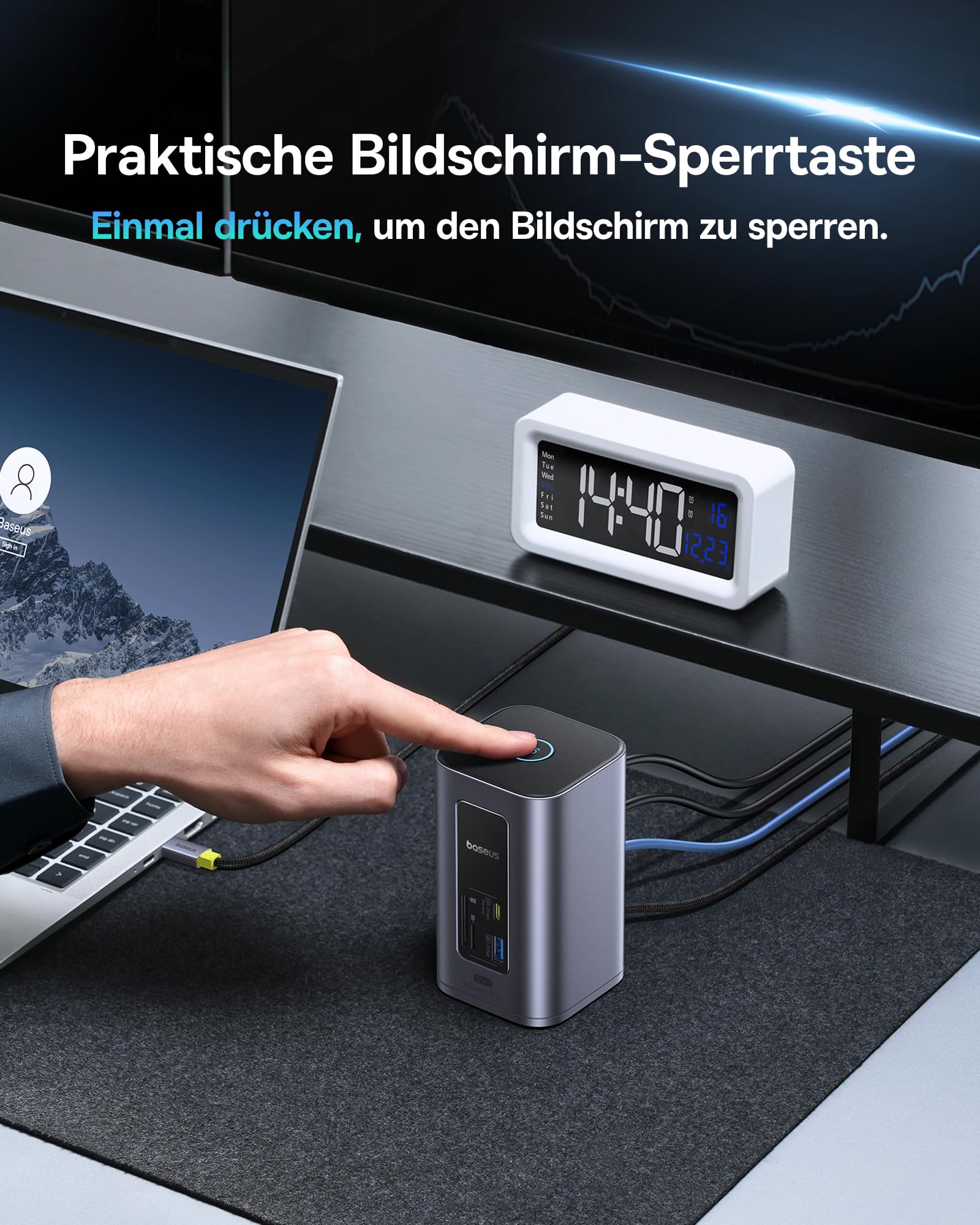 Baseus Nomos Air 12 in 1 Docking Station Dockingstation 2 Monitore für Windows, mit 4K HDMI, 10Gbps USB-C/A, SD/TF, 100W PD, Gigabit Ethernet, Kompatibel für Laptop HP/Lenovo/Dell/Acer
