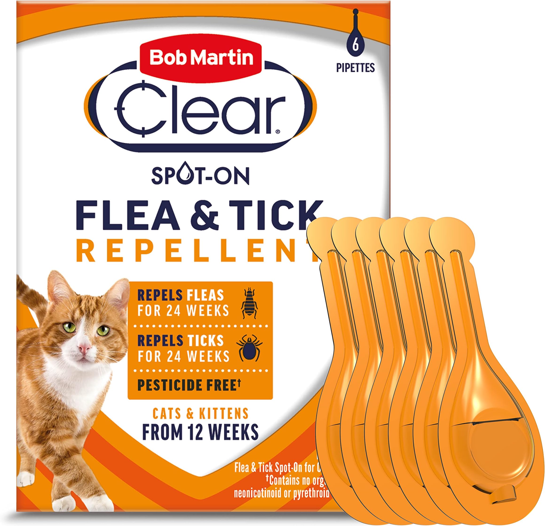 Clear Spot On Flea and Tick Repellent for Cats and Kittens - Pesticide-Free Protection (6 Pipettes)