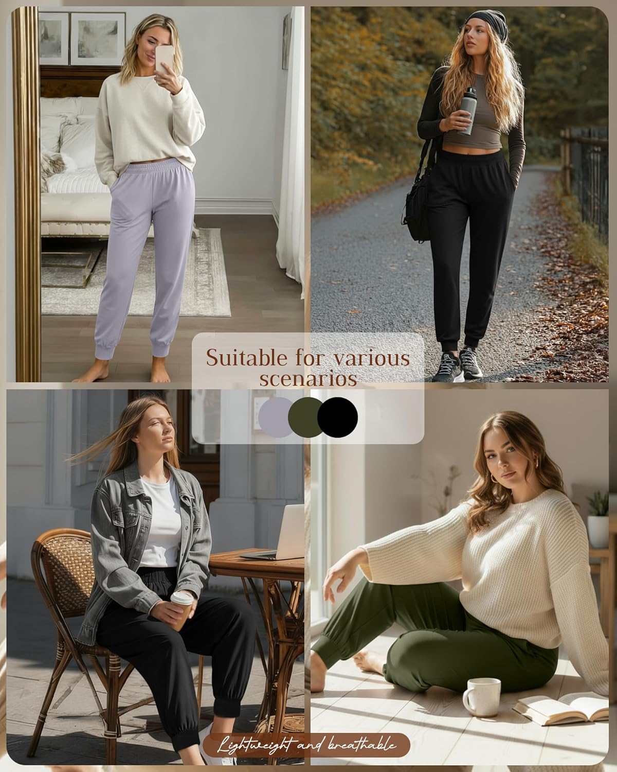 3 Pack Women's Plus Size Yoga Joggers, Comfy High Waisted Lounge Pants Loose Casual Sweatpants Pajama with Pockets - Image 2