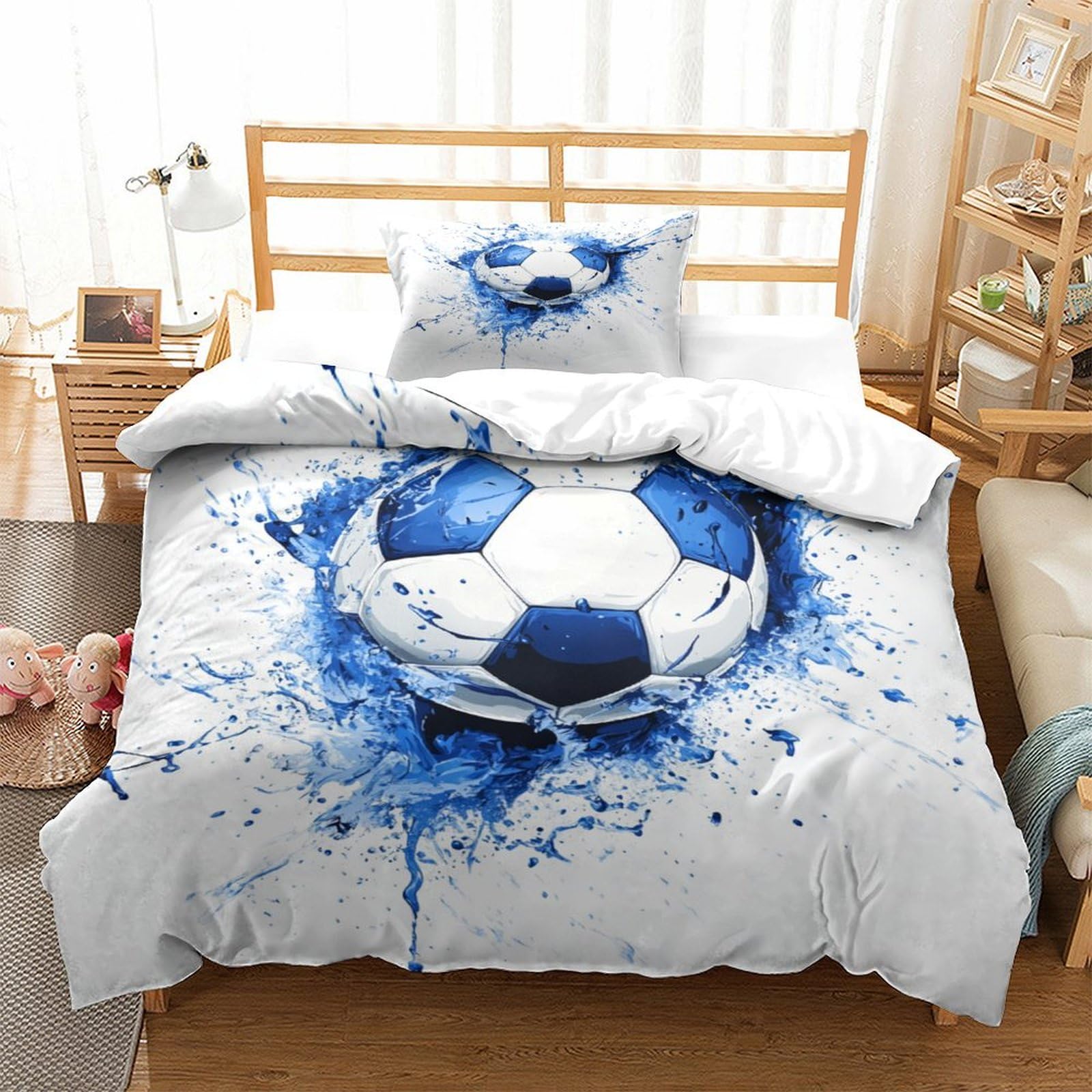 P1s9u7w5y Football-3 Dynamic Splash 3D Printed Football Duvet Cover Set 3Pcs Microfiber Sports Bedding Set Single（135X200cm）